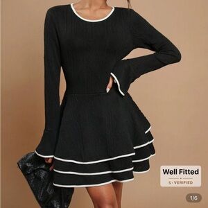 SHEIN Black Long Sleeve Dress with White Accents